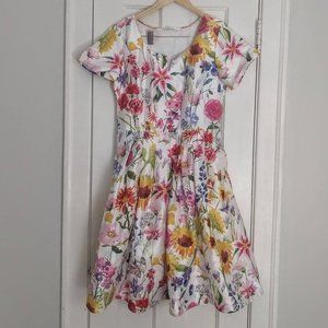 🌼🌸 Stunning eShakti Pleated Taffeta Floral A-Line Tea Dress with Pockets🌸🌷